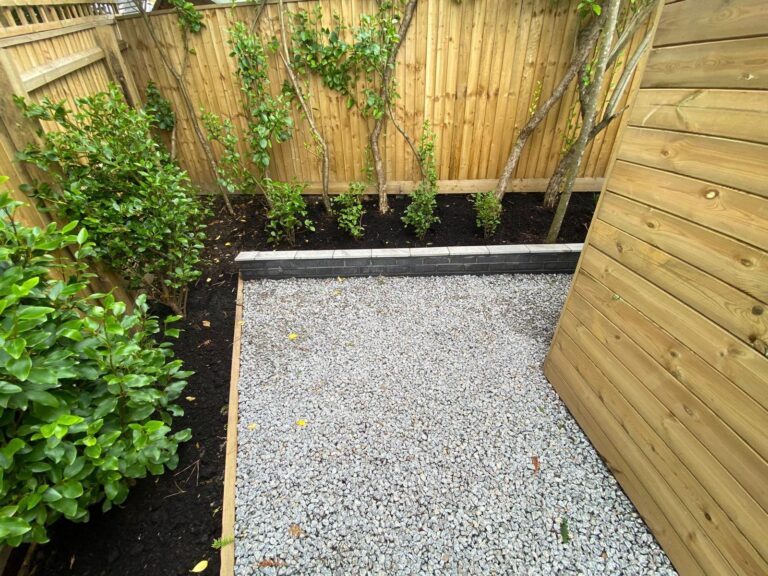 Indian sandstone paving new lawns, raised beds done for a lady in Barton on sea 3