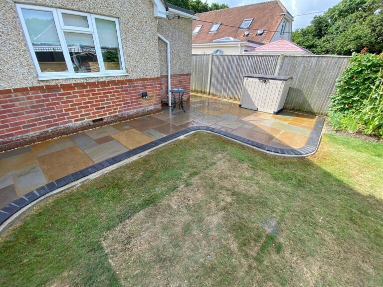 Indian sandstone paving with a charcoal pavia edge in Walkford 2