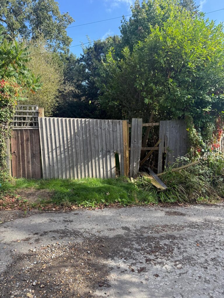 Repair of damaged fence in brockenhurst before